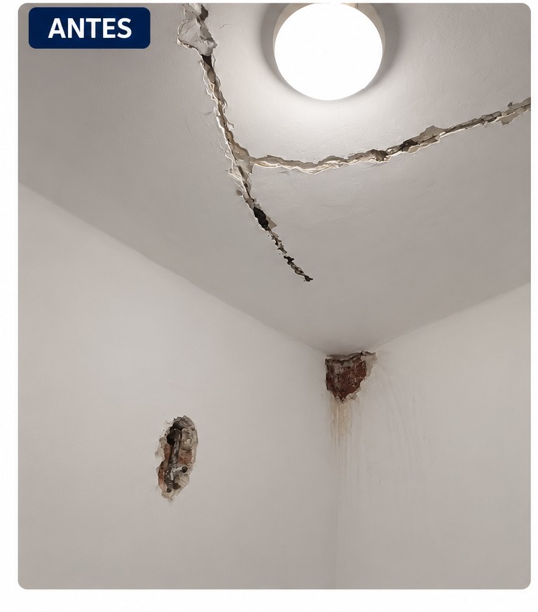 Filtración en baño de piso en L'Hospitalet con saneamiento completo — antes